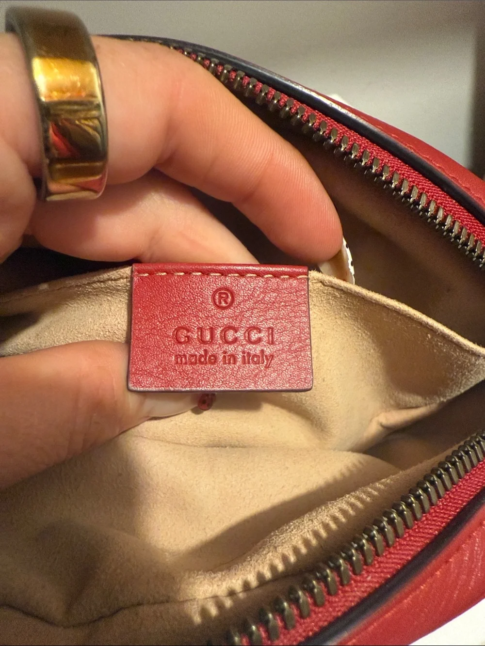 Gucci Red GG Marmont Quilted Oval Belt Bag with Gold Hardware